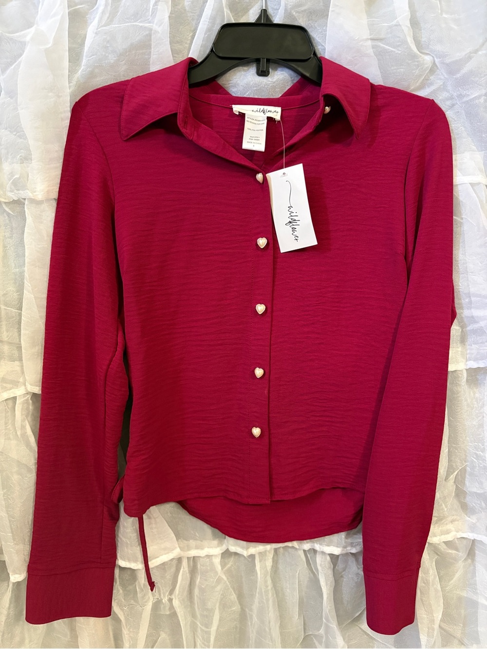 Wildflowers Deep Pink Button-Down Shirt with Heart Buttons